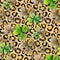 Horisontal background with three-leaved shamrocks, Lucky Irish Four Leaf Clover in the Field on leopard background