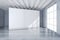 Horisontal blank billboard on a gray stone floor, blank interior. 3d rendering