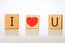 Horisontal wooden cubes with i love you message