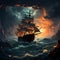 Horizon\\\'s Odyssey: Battleship Majesty Amidst Celestial Seas and Clouds