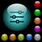 Horizontal adjustment icons in color illuminated glass buttons