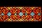 horizontal arabesque pattern with mosaic glass style window, in red and orange back lit colors,Generative AI