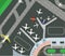 Horizontal banner with airplane taxiing and preparing for take off on runway, top view. Passenger aircraft beside airport building