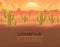 Horizontal banner. Desert with cactuses.