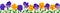 Horizontal banner, floral background decorated with gorgeous blue with yellow and purple blooming flowers of Pansies, Viola