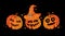 Horizontal banner Happy Halloween with scary pumpkins on a black background. Creepy Halloween monsters with teeth, mouths and jaws