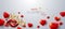 Horizontal banner Happy Valentine`s Day .Background with realistic hearts, lips, XOXO symbol. Vector illustration