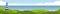 Horizontal banner with lighthouse on seascape.