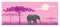 Horizontal banner silhouette elephant savannah, vector illustration cartoon