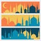 Horizontal banners with Islamic mosques in flat