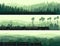 Horizontal banners of locomotive, train and hills coniferous woo