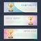 Horizontal banners with sports golden trophy cups vector collection