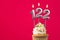 Horizontal birthday card with cupcake - Burning candle number 122