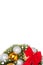 Horizontal blank christmas wreath postcard with red bow and christmas toys.