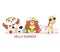 Horizontal border with cute animals in kawaii style