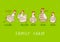 Horizontal border with cute chickens on green background - cartoon hens and roosters characters for happy farm design