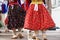 Horizontal colour image of female polish dancers in traditional