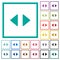 Horizontal control arrows flat color icons with quadrant frames