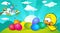 Horizontal easter and spring banner design with bird and chicken - vector