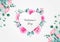 Horizontal flowers valentine`s day background with heart floral frame. Watercolor flowers decoration multipurpose for wedding