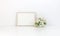 Horizontal frame floral mockup, white flowers
