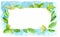 Horizontal frame made of various leaves in watercolor On a blue background. Hand-painted design elements.