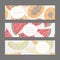 Horizontal Fruit Banner Set. Papaya, melon and watermelon. Harvest series.