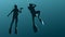 Horizontal illustration of divers under water.