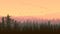 Horizontal illustration of foggy sunset forest hills.