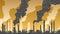Horizontal illustration silhouette of industrial zone with smoke from chimneys