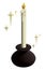 Horizontal illustration of a wax burning candle on a black candlestick. 3d element on a black background, minimalistic
