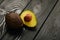 Horizontal image of avocado on black wooden background with copyspace