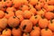 Horizontal image of bright and colorful pumpkins on table at market