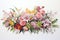 Horizontal Image Of Freshly Cut, Pastel Flowers And Lush Greenery Against Clean White Background, Pr