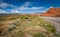 Horizontal Landscape of dry, desert, dramatic Red Rocks of Fire in the US Southwest