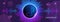 Horizontal music banner. Bright purple futuristic round equalizer.