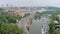 Horizontal panorama of outskirts of Prague city in cloudy weather, tram and cars