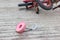 Horizontal photo of closeup bicycle for children accident on the