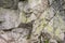 Horizontal photo of stone wall in mountain. Closeup