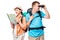 Horizontal portrait of tourists with map and binoculars