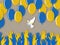 Horizontal poster with dove of peace in paper cut style. Hands of the Ukrainian people in the struggle for peace