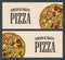 Horizontal poster slice pizza Pepperoni, Hawaiian, Margherita, Mexican, Seafood, Capricciosa.