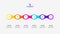 Horizontal progress diagram with six circles. Concept of 6 steps of business timeline. Creative infographic design