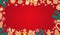 Horizontal red Christmas gingerbread background. Xmas design with winter cookies