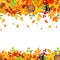 Horizontal seamless background with colorful falling autumn leaves. Vector illustration.