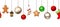 Horizontal seamless background with hanging Christmas decorations. Vector illustration.