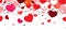 Horizontal seamless background red hearts falling from top to bottom