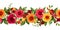 Horizontal seamless background with red and yellow roses and freesia. Vector illustration.