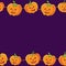 horizontal seamless halloween banner with cartoon cute and funny pumpkins on purple background. halloween background with evil