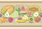 Horizontal seamless pattern set fruit with realistic shadow with colored ornament. illustration